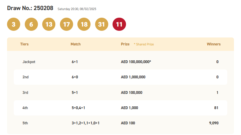 UAE Lottery Results: February 8, 2025 – 9,179 Winners Announced