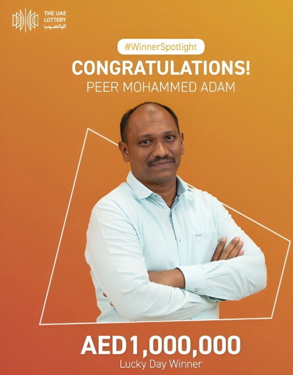 Peer Mohammed Adam celebrating his AED 1 million lottery win in the UAE.