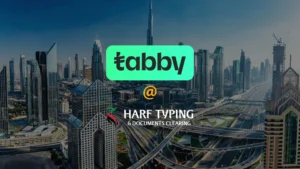 Customer using Tabby payment option at Harf Typing Center in UAE for service fee installment
