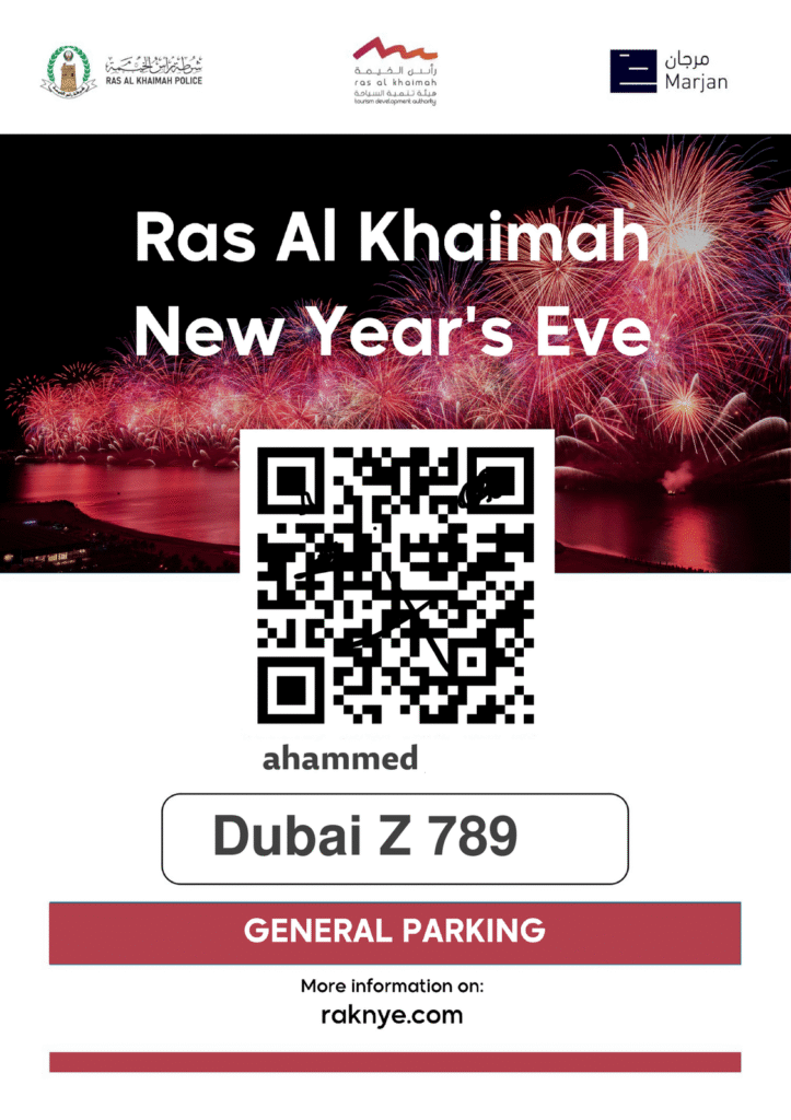 Ras Al Khaimah Fireworks 2026: Free Parking Registration Link and Guide An example image of the RAK NYE 2026 Digital Parking Permit received by WhatsApp and email after registration.