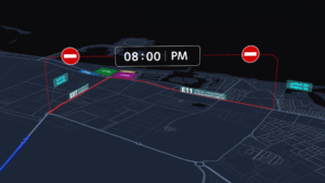 Map showing traffic directions, parking areas, and exit routes for New Year’s Eve celebrations at Al Marjan Island, Ras Al Khaimah