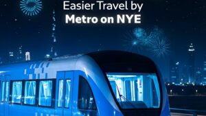 Dubai Metro timing on New Year 2026: Red and Green Lines run from Dec 31 to Jan 1 with nol card tip.