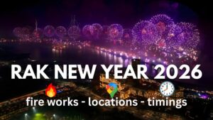 Ras Al Khaimah New Year Fireworks 2026 at Al Marjan Island and Julphar Towers – RAK NYE celebration with drone show and midnight fireworks