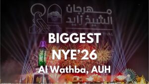 Al Wathba fireworks New Year 2026 time and ticket price at Sheikh Zayed Festival with 62-minute fireworks and 6,500-drone show in Abu Dhabi