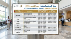 Official ICP center operating hours in the UAE during the Eid Al Adha 2026 holiday.
