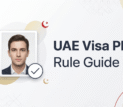 Professional guide for UAE visa photo requirements featuring a passport-style photo and official compliance checkmark in an editorial style.