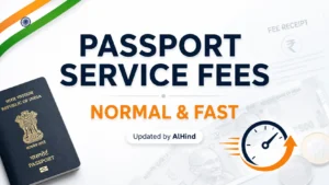 Updated Indian passport renewal fees in UAE showing normal and Tatkal fast-track service charges